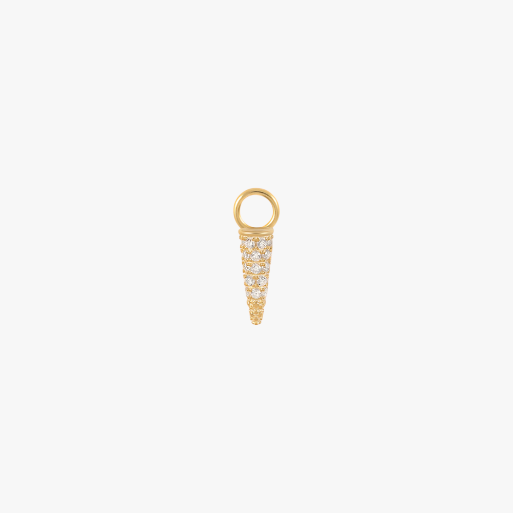 A gold spike charm with diamonds.