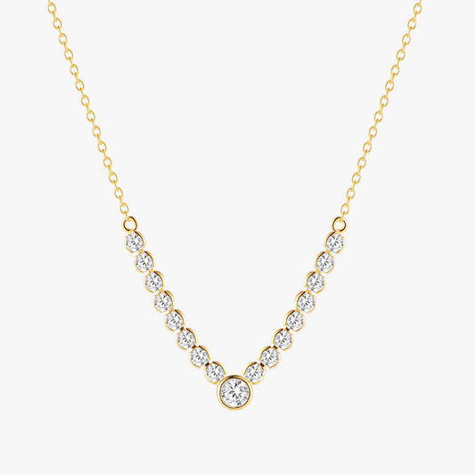 Elegant V-shaped necklace with sparkling cubic zirconia stones, gold-plated for a timeless look.