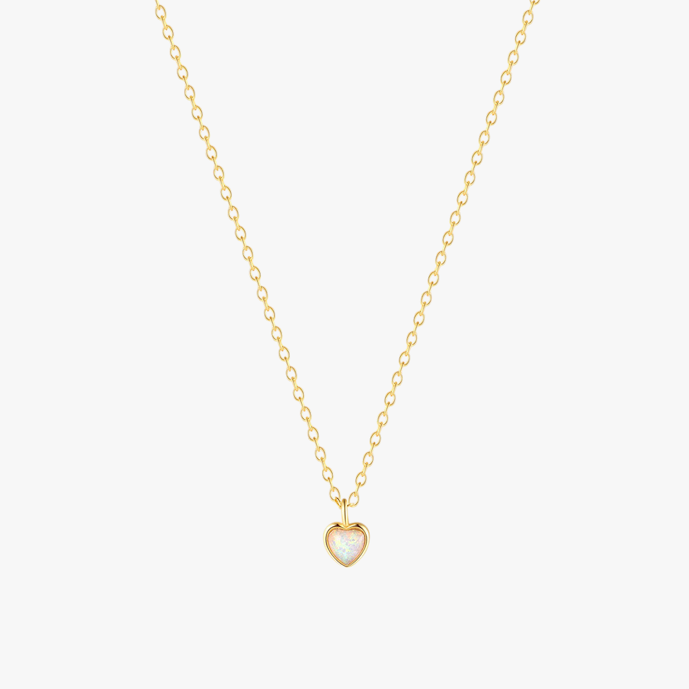 Gold heart-shaped opal necklace with delicate chain