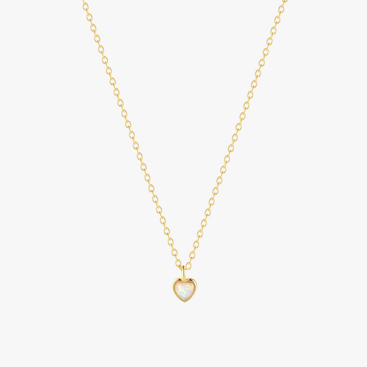 Gold heart-shaped opal necklace with delicate chain