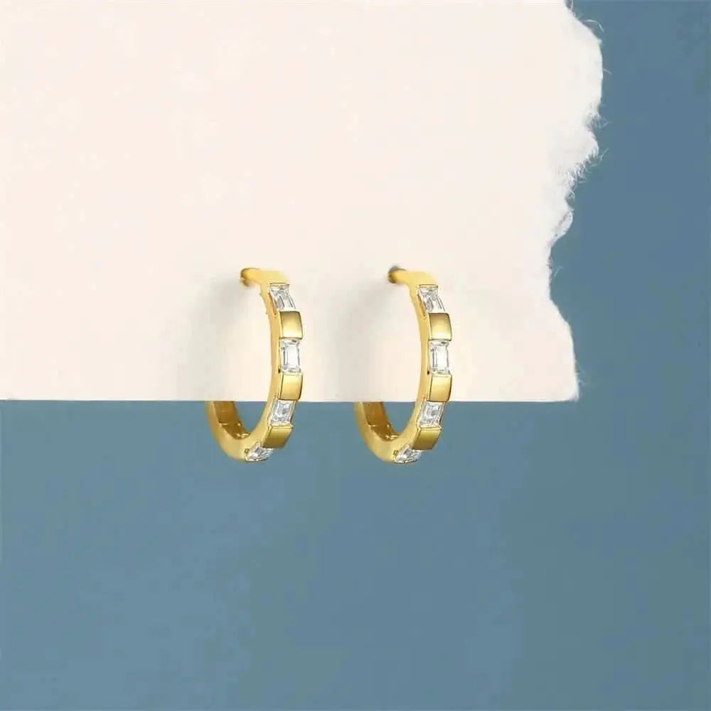 Minimalist Baguette Stone Huggie Hoops