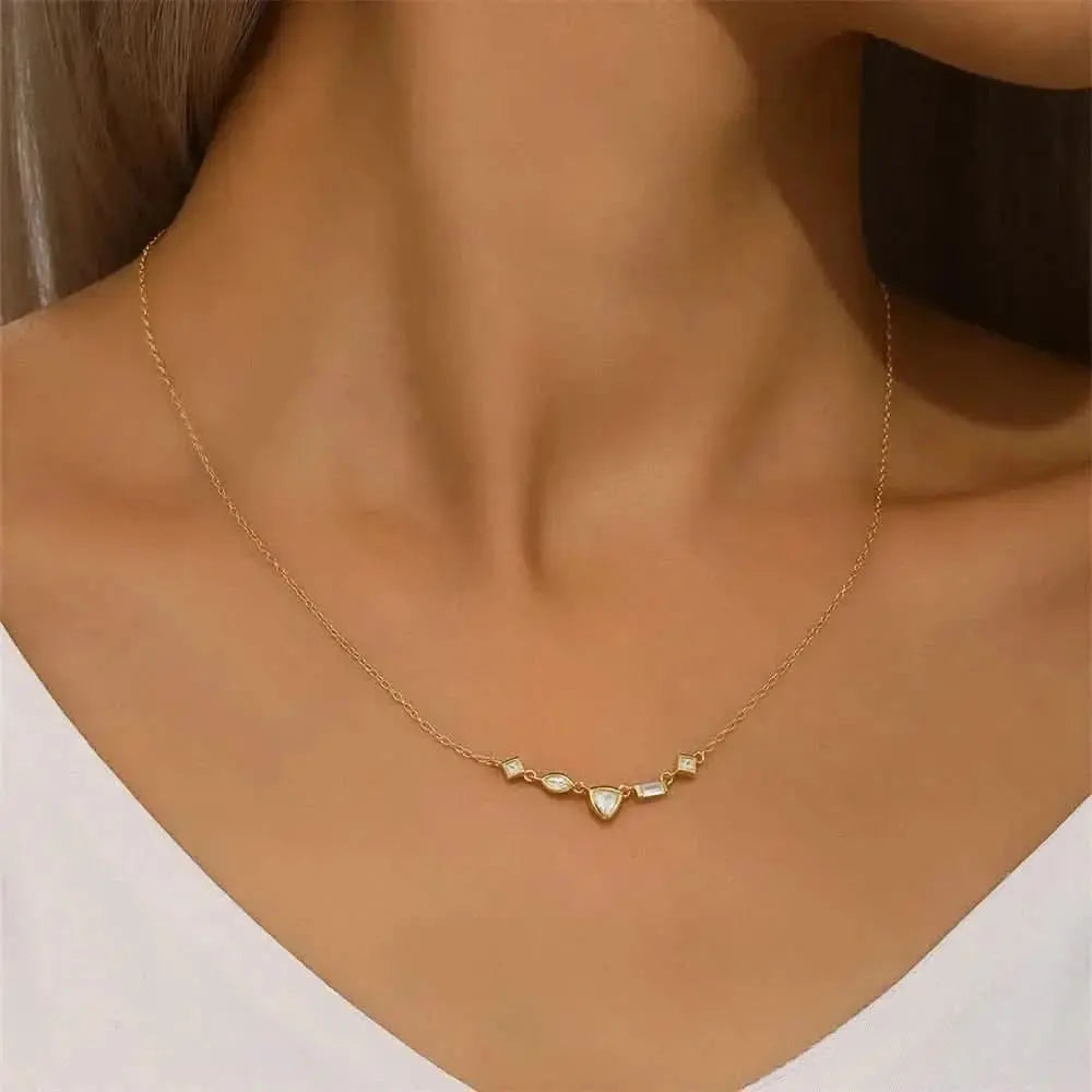 Irregular Geometric Zircon Layered Necklace