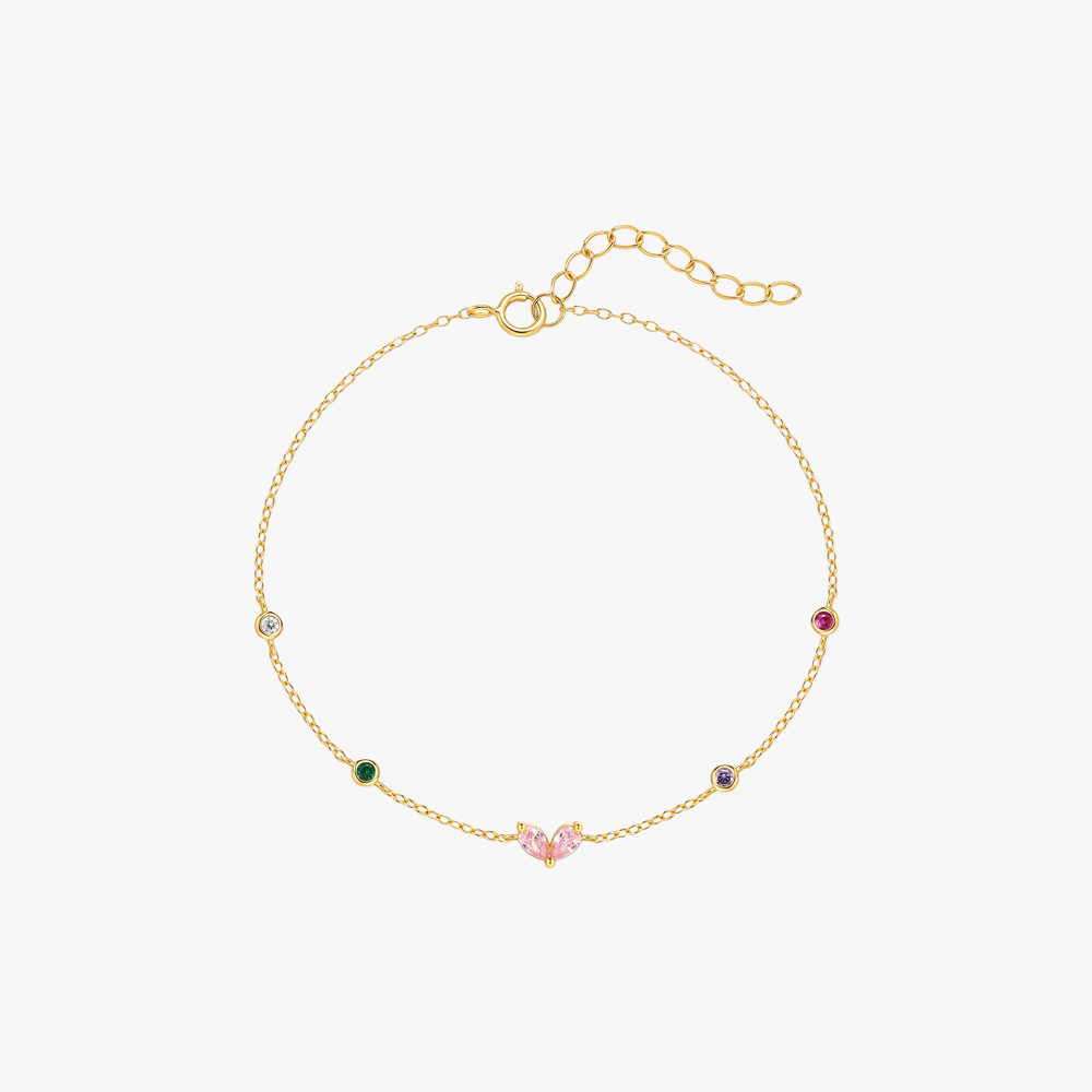 925 Sterling Silver Colorful Heart Bracelet with Zirconia