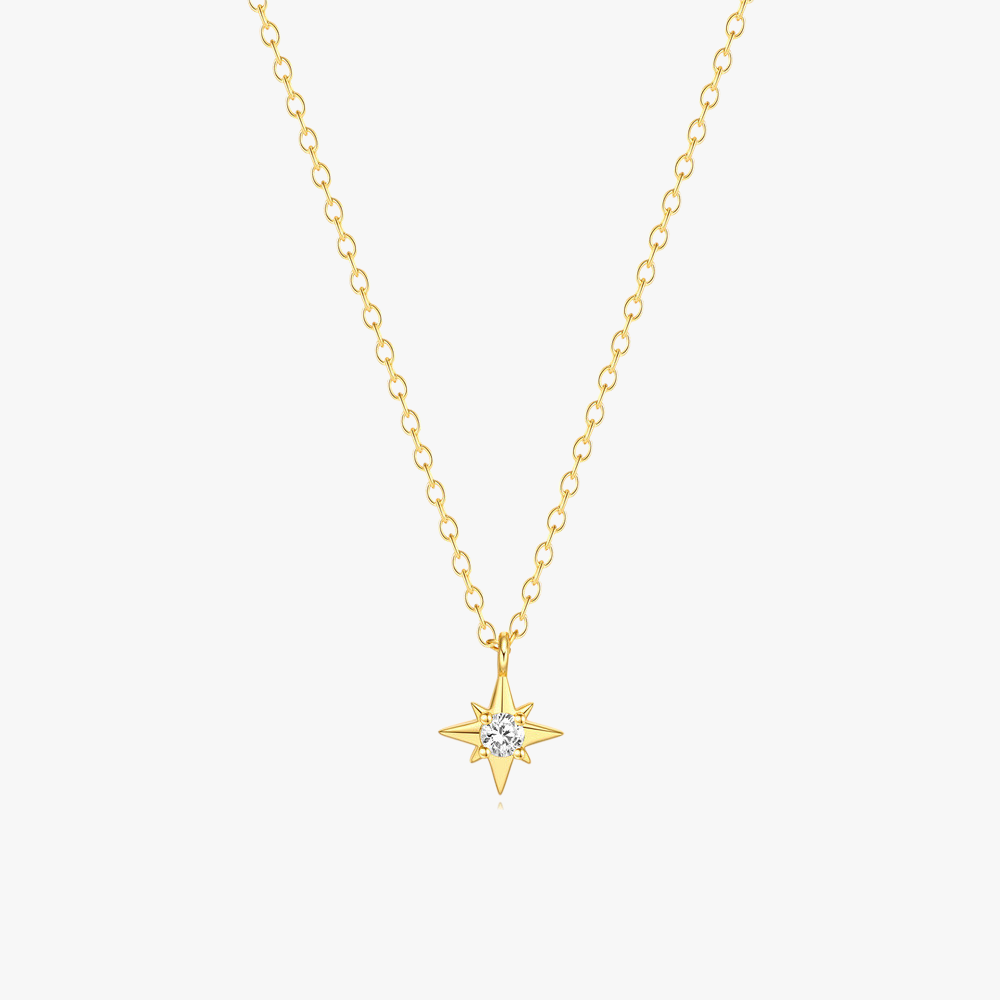 925 Sterling Silver Star Pendant Necklace with Zirconia