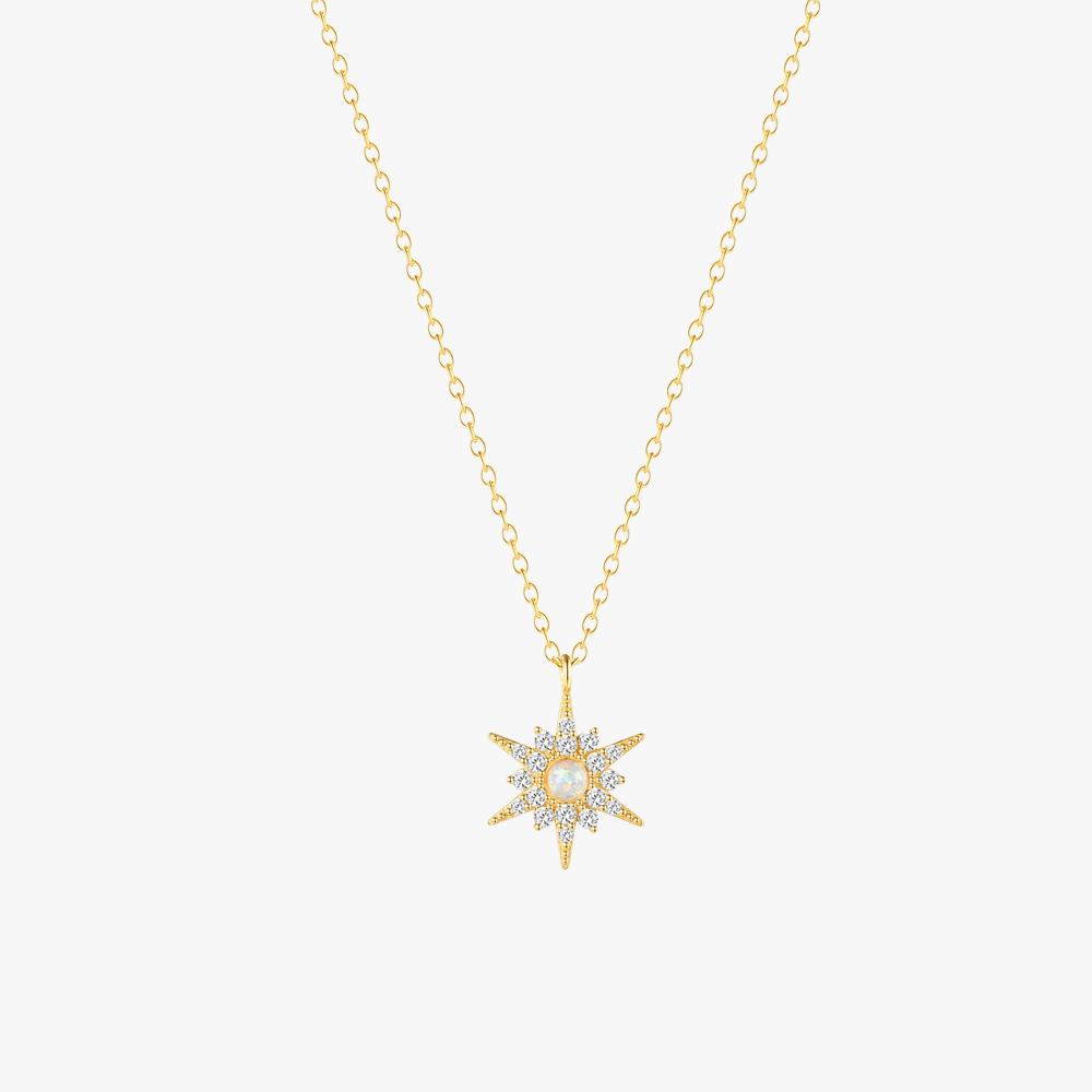 925 Sterling Silver Starburst Pendant Necklace with Zirconia