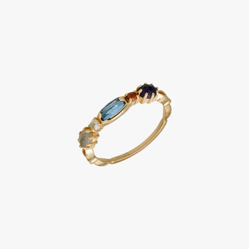 Multi-Gemstone Vintage Ring with Topaz, Iolite, and Labradorite