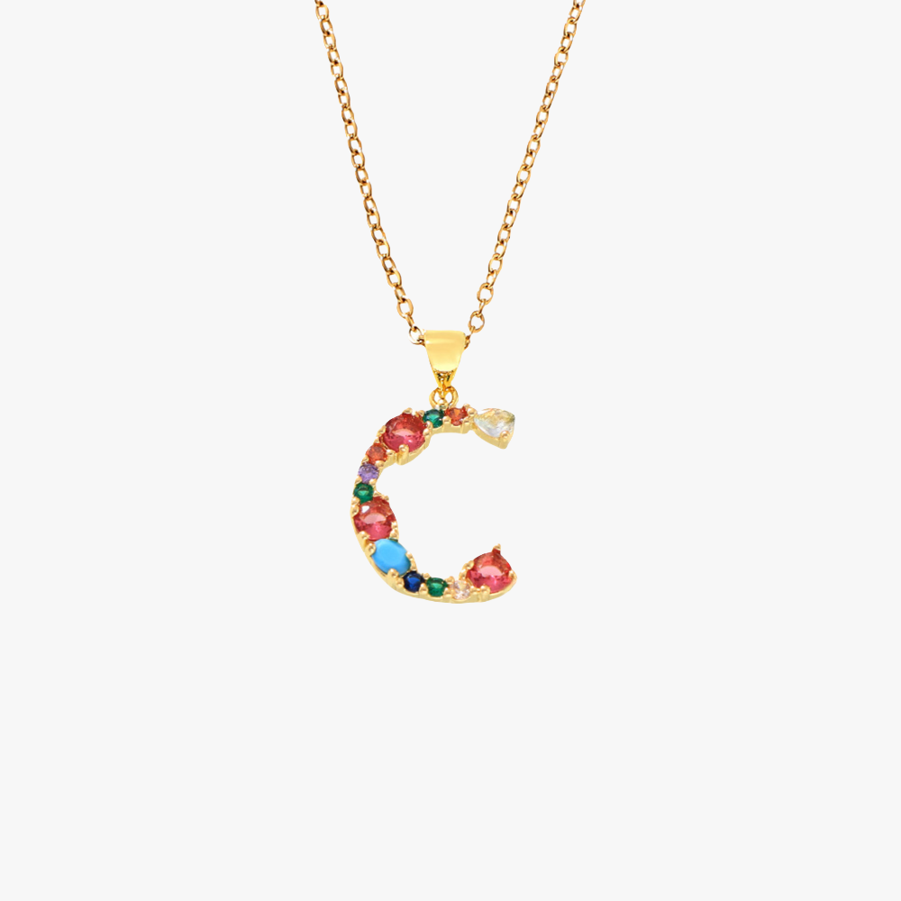 Colorful Zircon Letter Pendant Necklace - Alphabet Collection