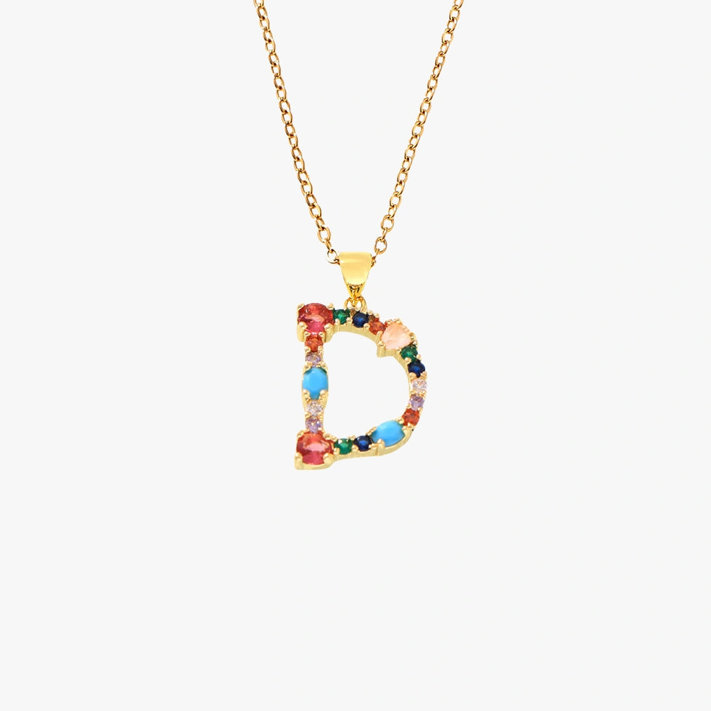 Colorful Zircon Letter Pendant Necklace - Alphabet Collection