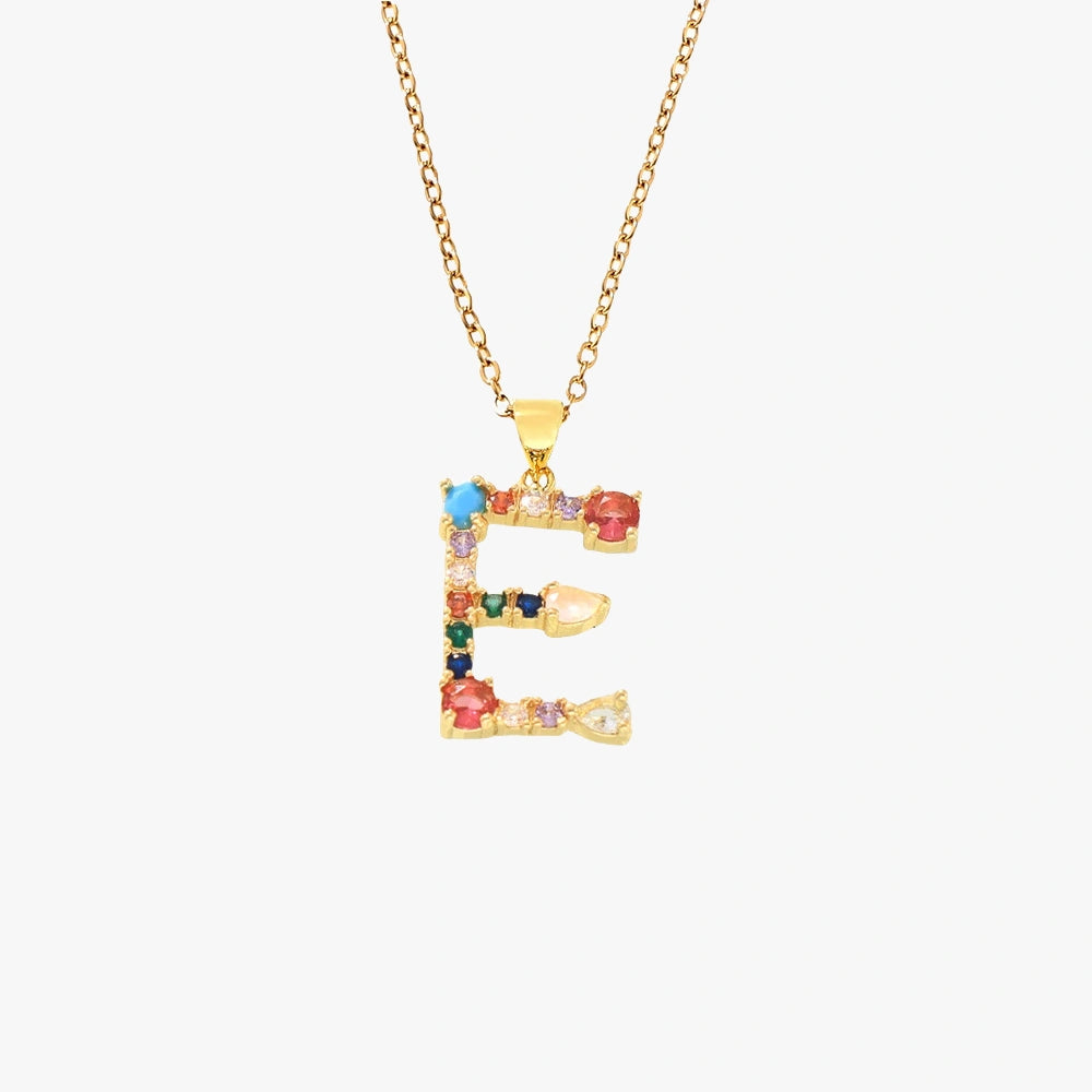 Colorful Zircon Letter Pendant Necklace - Alphabet Collection