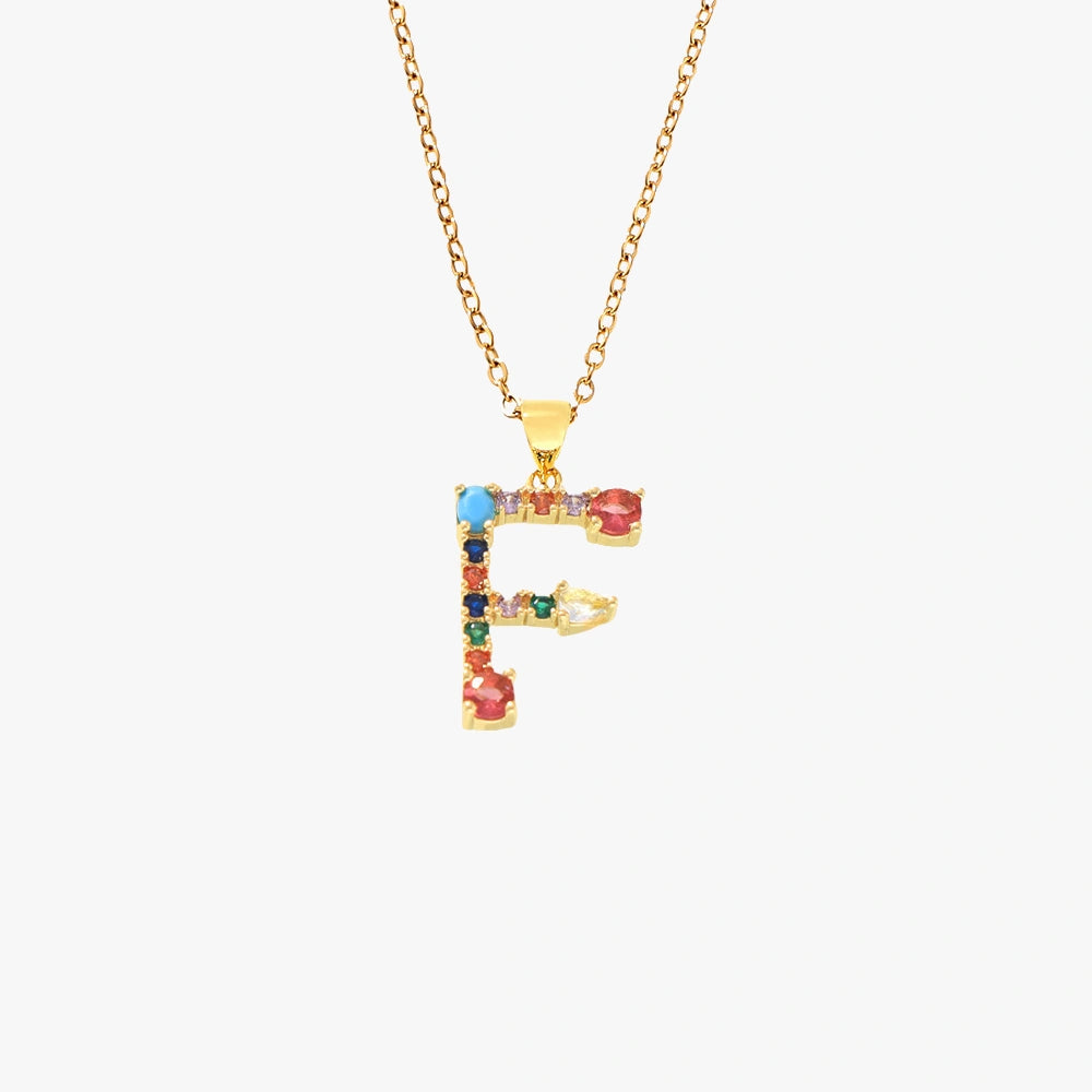 Colorful Zircon Letter Pendant Necklace - Alphabet Collection