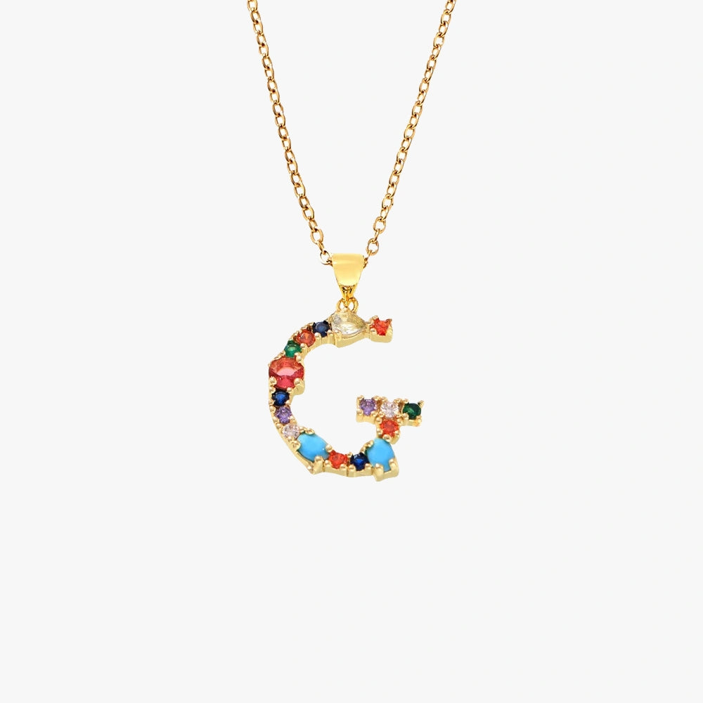 Colorful Zircon Letter Pendant Necklace - Alphabet Collection