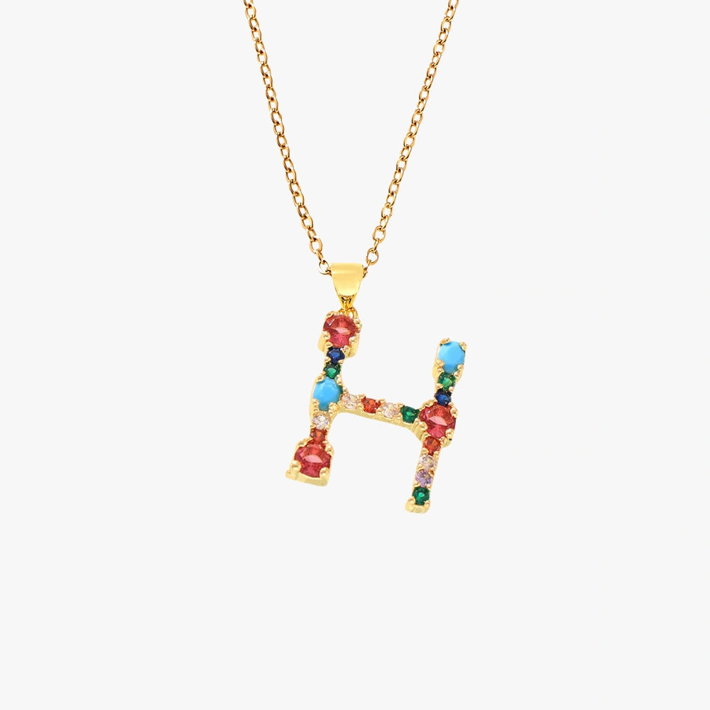 Colorful Zircon Letter Pendant Necklace - Alphabet Collection