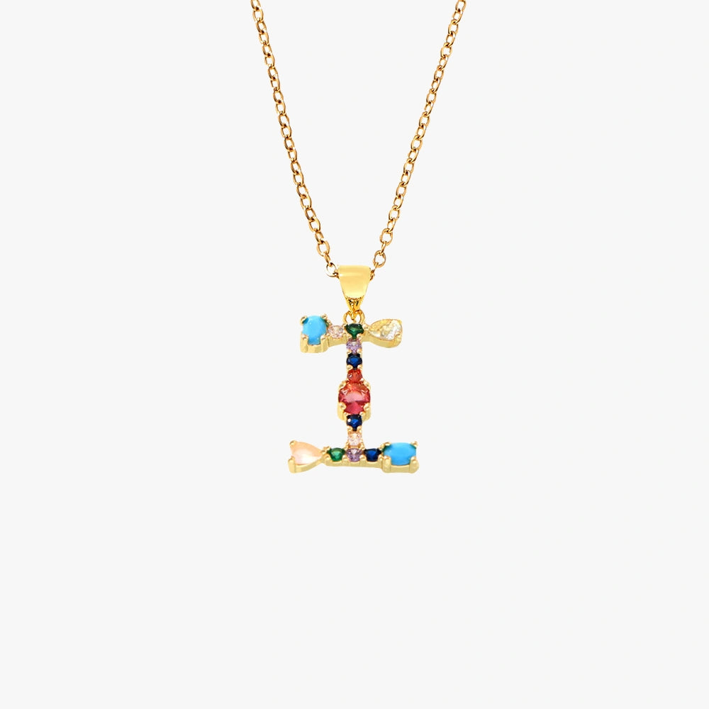 Colorful Zircon Letter Pendant Necklace - Alphabet Collection