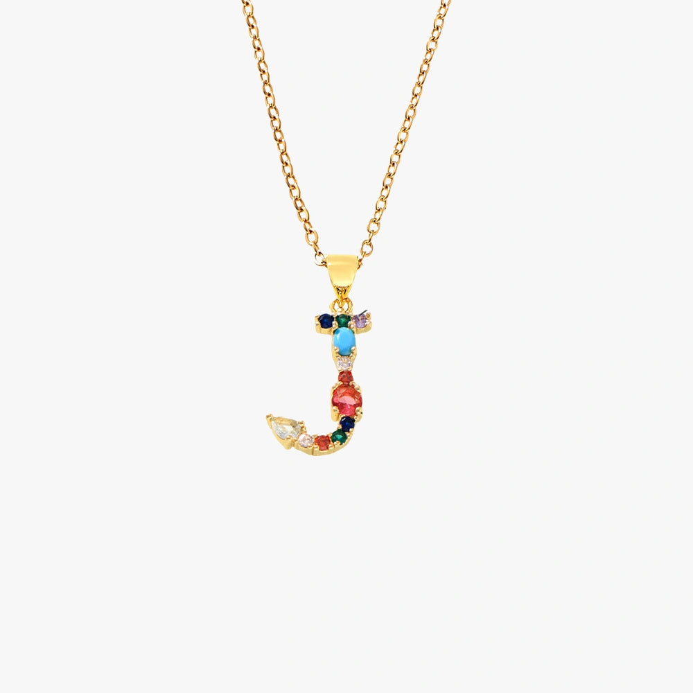 Colorful Zircon Letter Pendant Necklace - Alphabet Collection