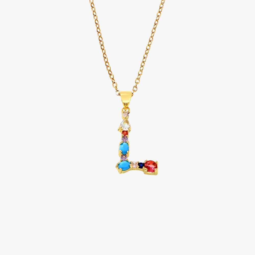 Colorful Zircon Letter Pendant Necklace - Alphabet Collection