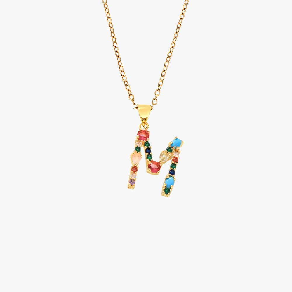 Colorful Zircon Letter Pendant Necklace - Alphabet Collection