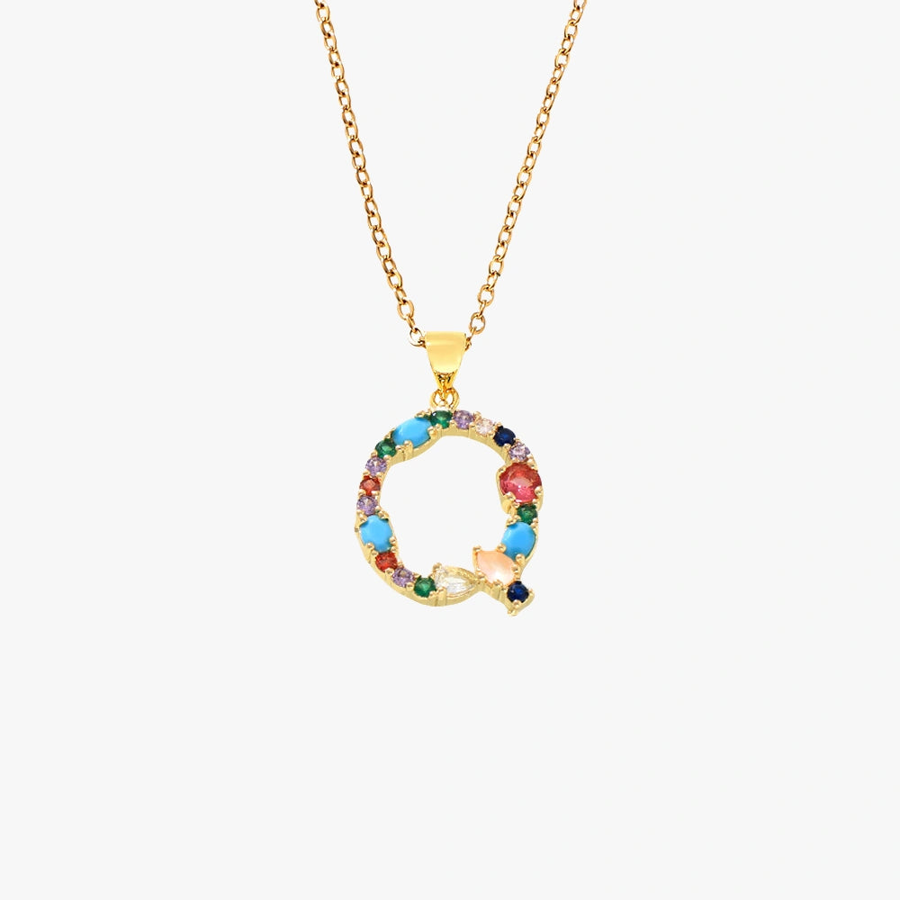 Colorful Zircon Letter Pendant Necklace - Alphabet Collection