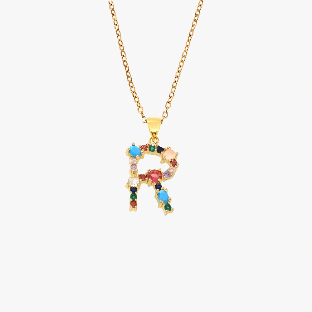 Colorful Zircon Letter Pendant Necklace - Alphabet Collection