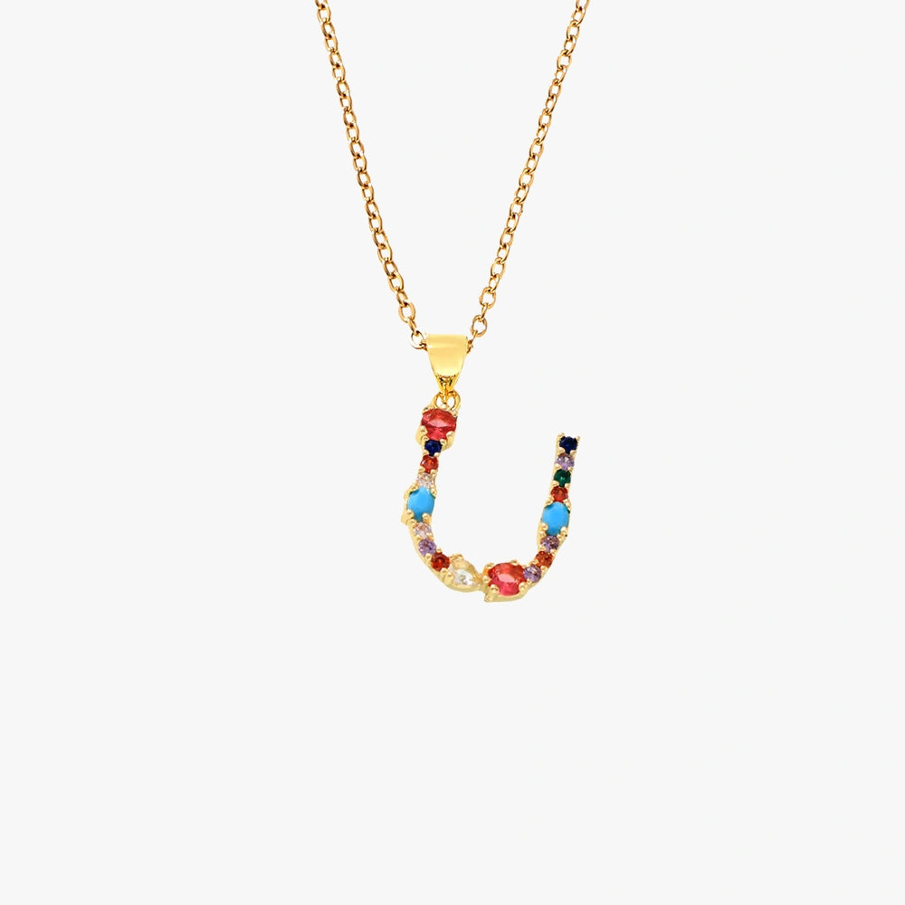 Colorful Zircon Letter Pendant Necklace - Alphabet Collection