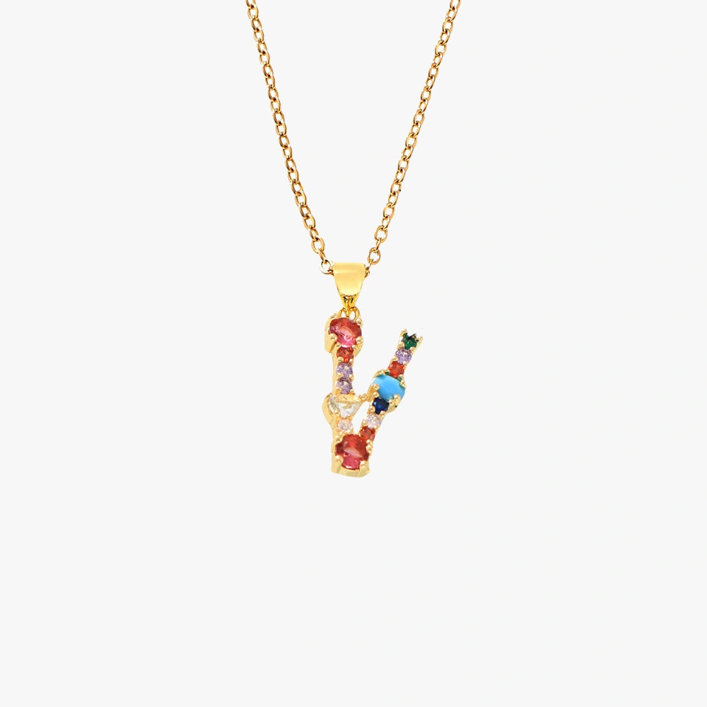 Colorful Zircon Letter Pendant Necklace - Alphabet Collection