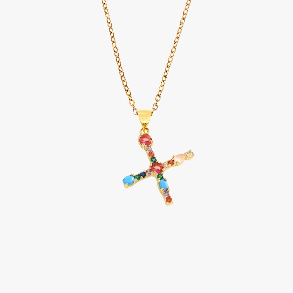 Colorful Zircon Letter Pendant Necklace - Alphabet Collection