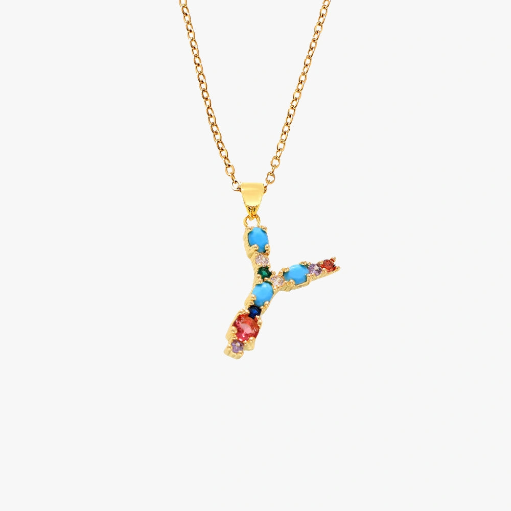 Colorful Zircon Letter Pendant Necklace - Alphabet Collection