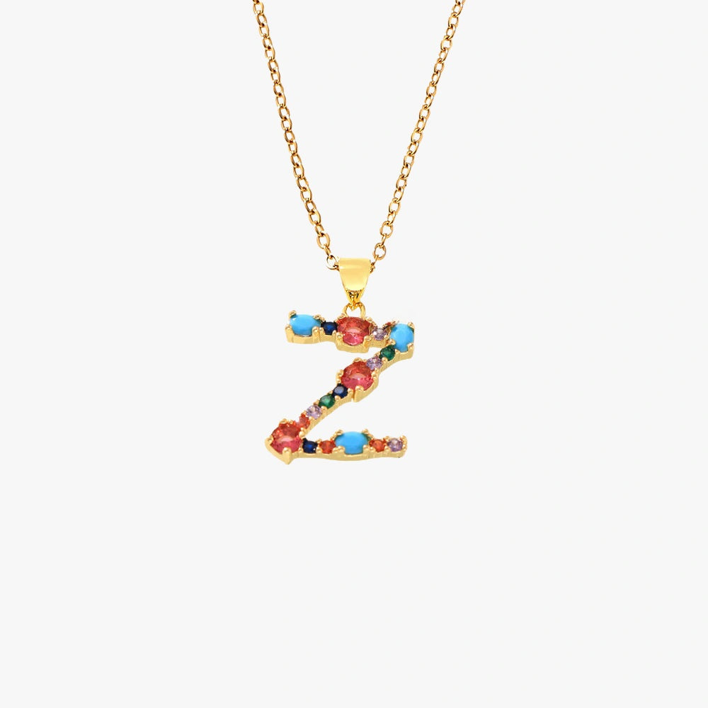 Colorful Zircon Letter Pendant Necklace - Alphabet Collection