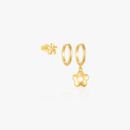 S925 gold flower earrings hoops in a minimalist design, perfect for trendy and stylish women.