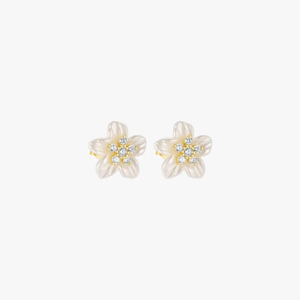 S925 sterling silver acrylic flower-shaped earrings with zircon, a combination of modern and vintage styles.