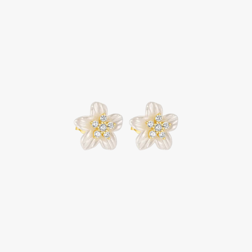 S925 sterling silver acrylic flower-shaped earrings with zircon, a combination of modern and vintage styles.