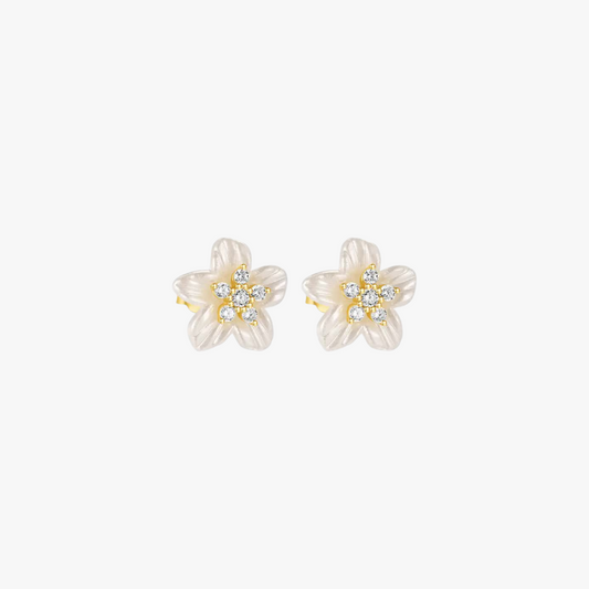 S925 sterling silver acrylic flower-shaped earrings with zircon, a combination of modern and vintage styles.