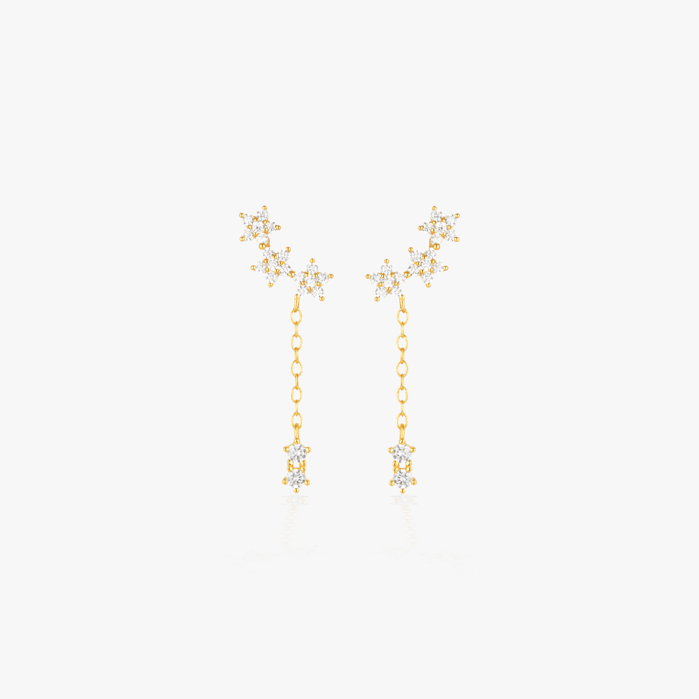 S925 sterling silver floral diamond drop earrings with gold plating, elegant and delicate.