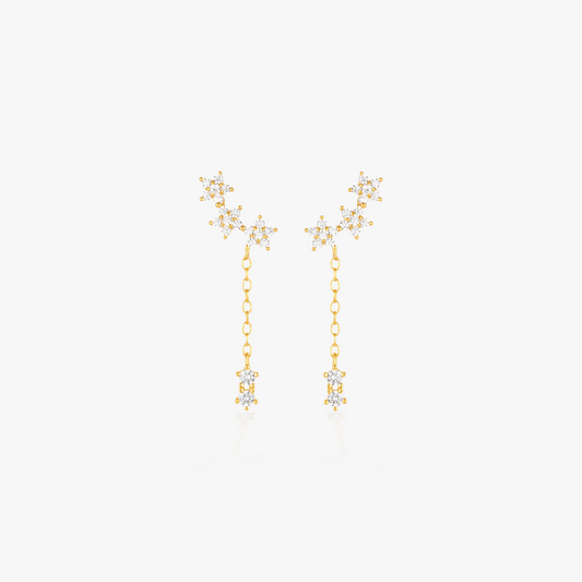 S925 sterling silver floral diamond drop earrings with gold plating, elegant and delicate.