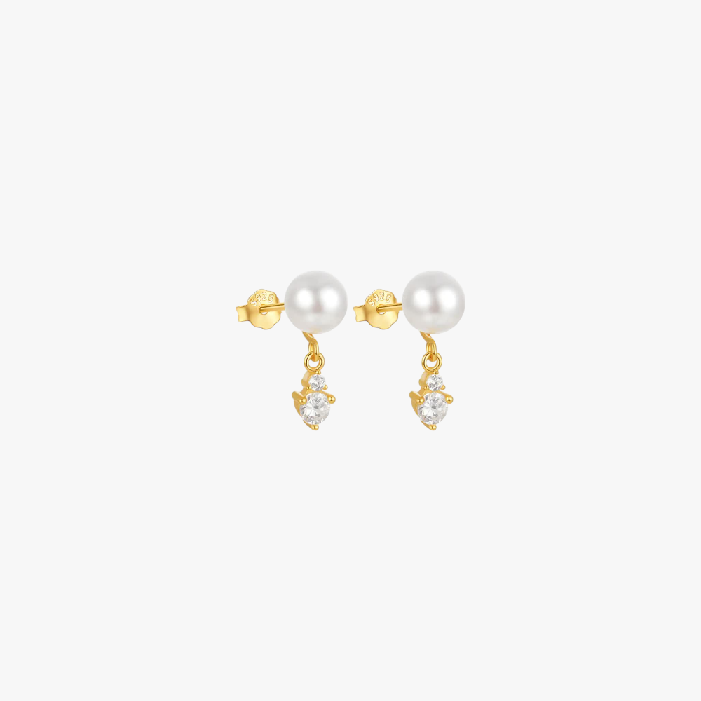 S925 sterling silver pearl and crystal dangle stud earrings, adding a touch of luxury.