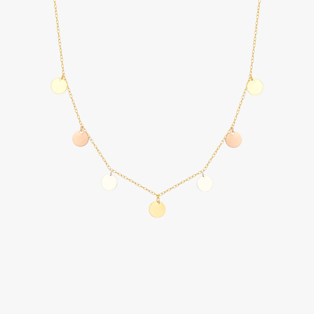 Triple Tone Disc Pendant Necklace