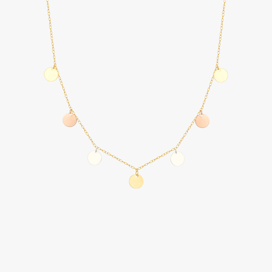 Triple Tone Disc Pendant Necklace