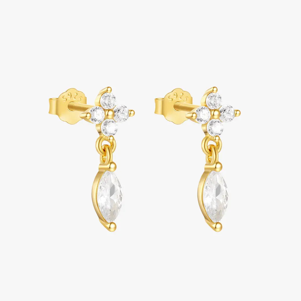 Heart zirconia Petal Drop Earrings