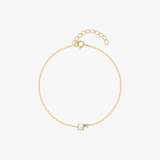 Minimalist Pearl & Zirconia Adjustable Bracelet