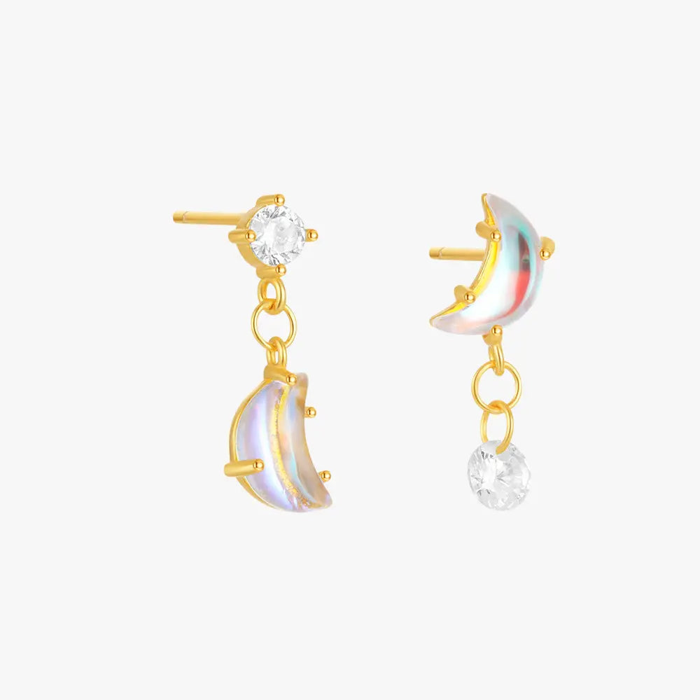 Boucles d'oreilles pendantes en pierre de lune irisée