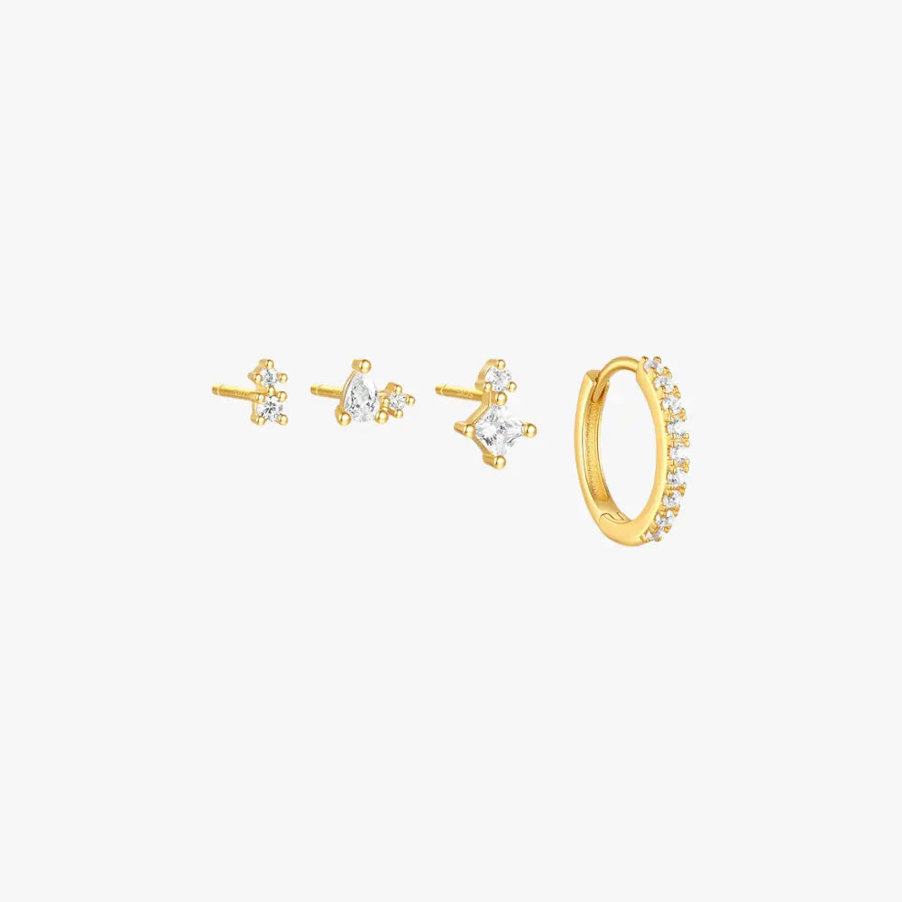 Geometric Grace Zirconia Hoop and Stud Earrings Set