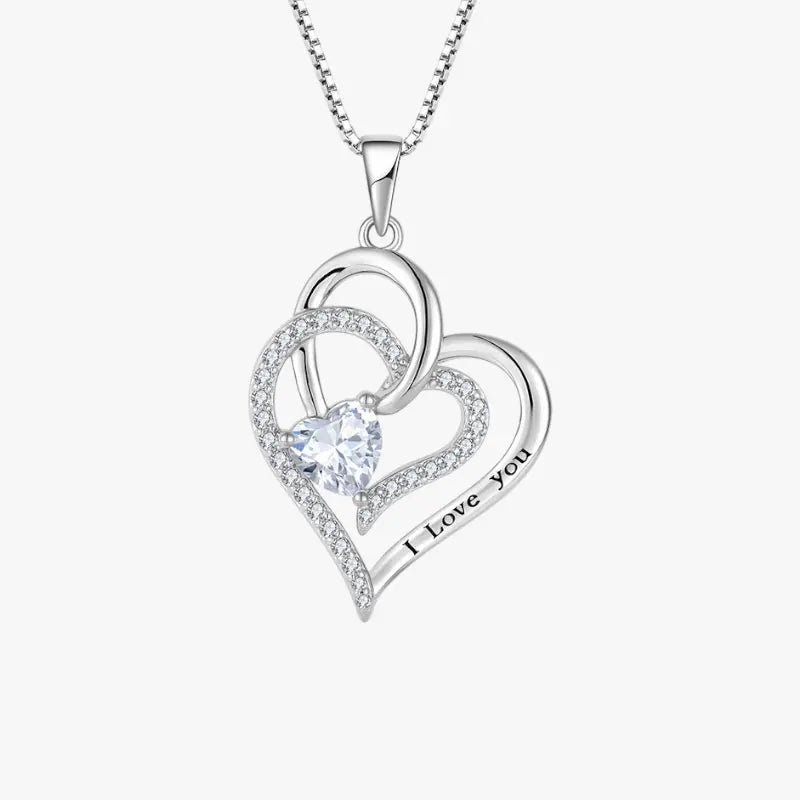 925 Sterling Silver Double Heart Pendant Necklace