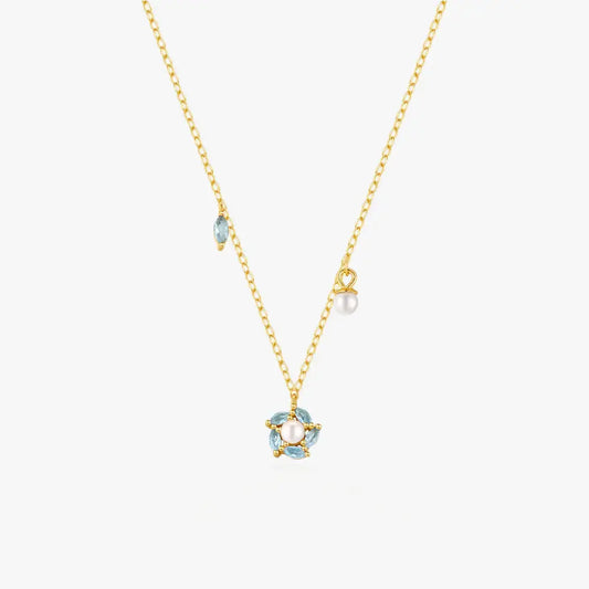 Snowflake Pearl & Zirconia Pendant Necklace