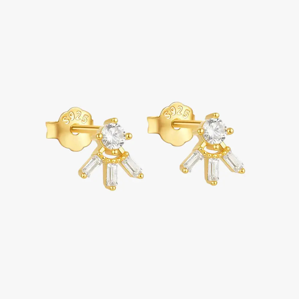 Baguette Zirconia Fan Shape Stud Earrings