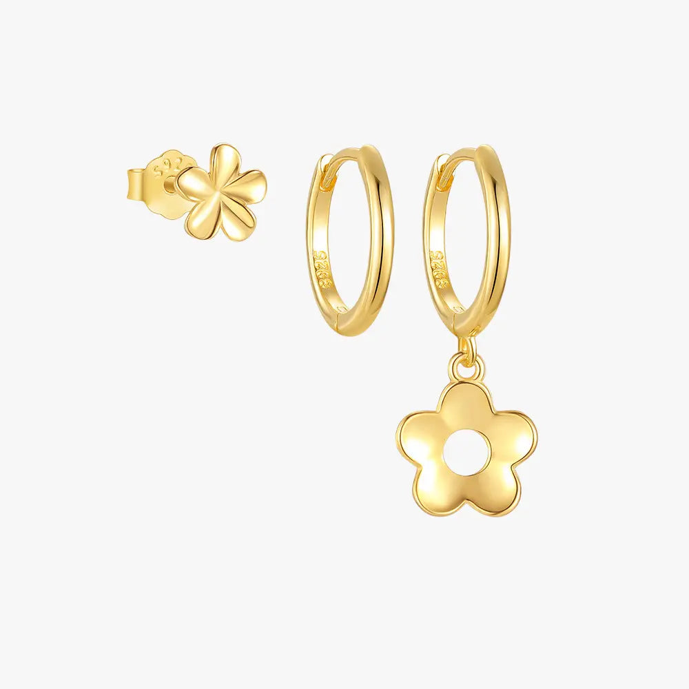 Cute Flower Zircon Hoop Earrings Set