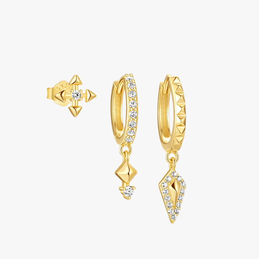 Geometric Flower Zircon Dangle Hoop Earrings Set