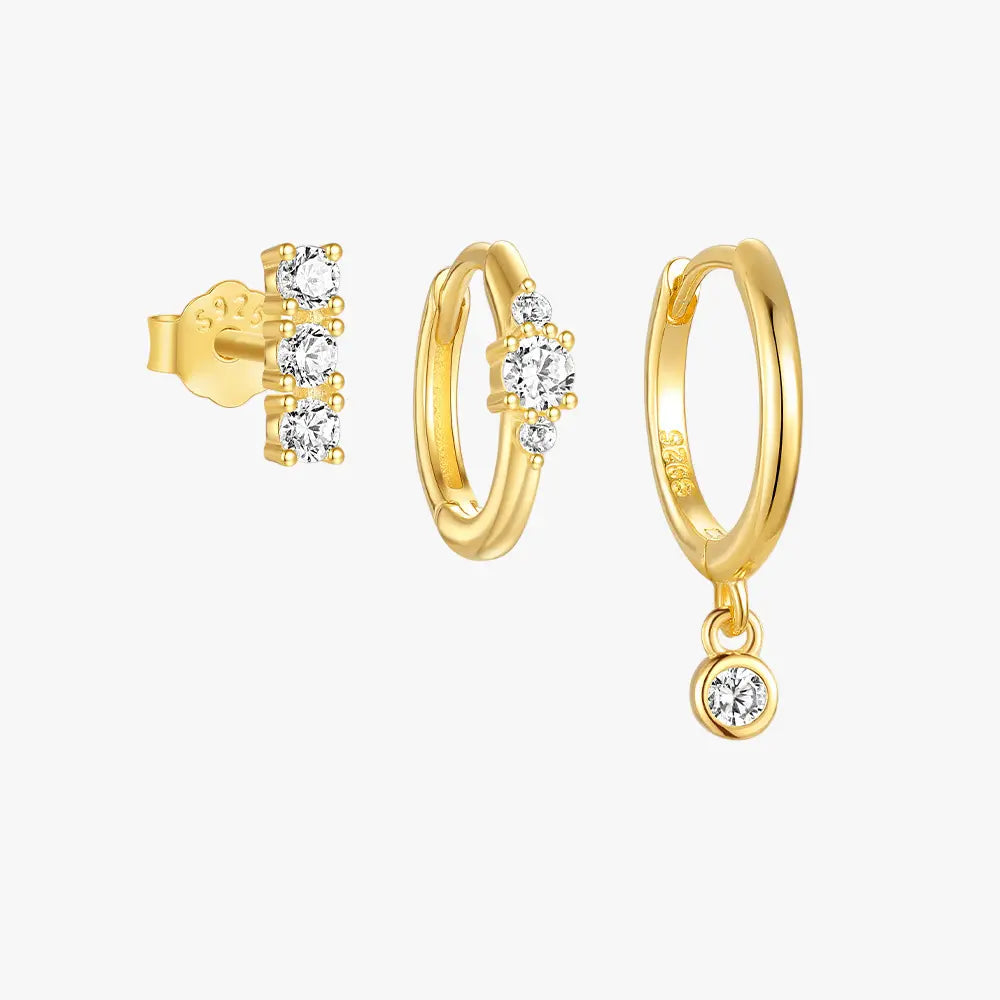 Zircon Stud & Hoop Earrings Set