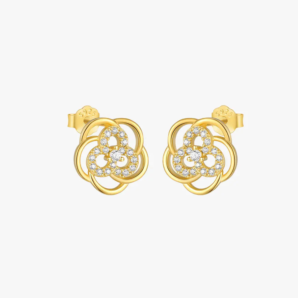 Openwork Clover Zirconia Stud Earrings