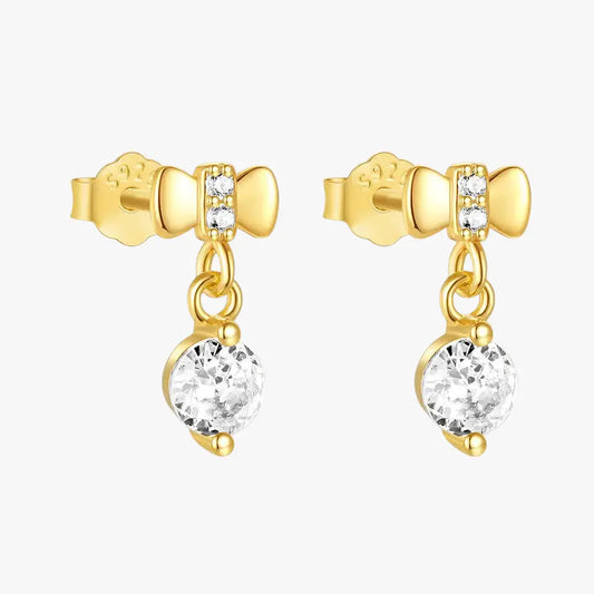 Bow and Zirconia Drop Earrings