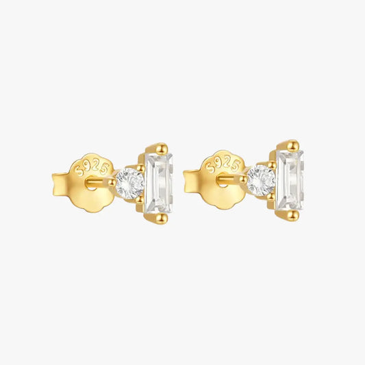 Baguette & Round Zirconia Stud Earrings