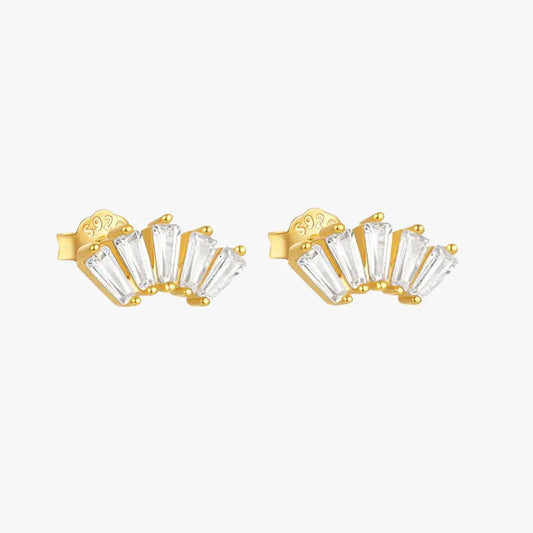 Baguette Zirconia Fan Shape Stud Earrings